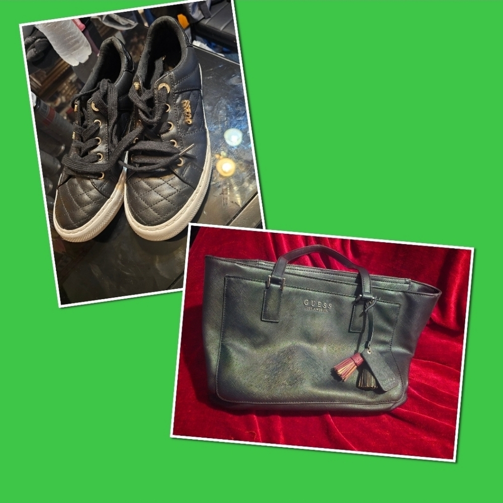 Guess Los Angeles Signature Tote and Guess Women's Loven Sneakers 9M